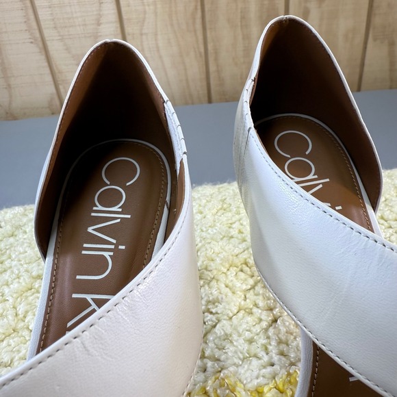 Calvin Klein Women White Leather Pointed Toe Stiletto Heel Pumps Shoes Size 10M - Picture 13 of 16
